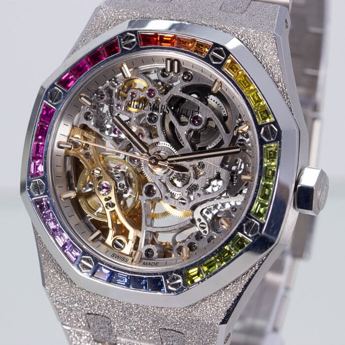 Audemars Piguet Royal Oak Open-Worked Rainbow Diamond Set Frosted 18kt ...
