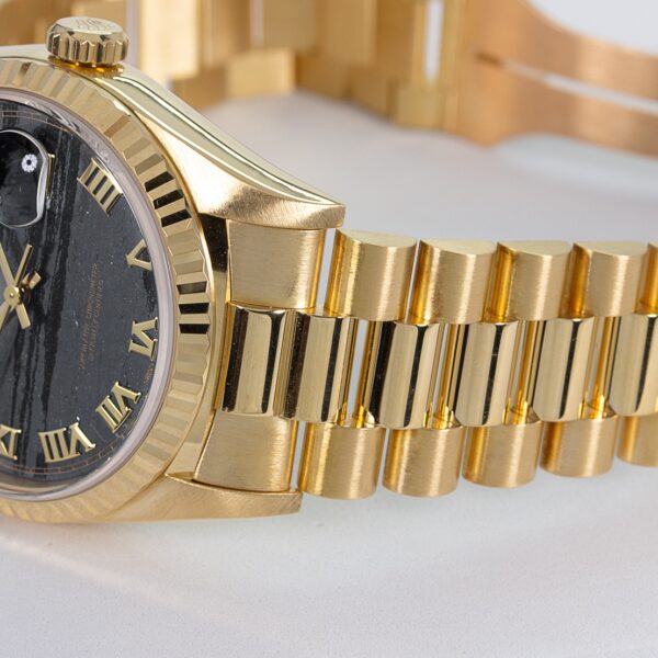 Rolex Oyster Perpetual DayDate 18kt Yellow Gold Ferrite Stone Dial 36mm 18238 Luxe Watches