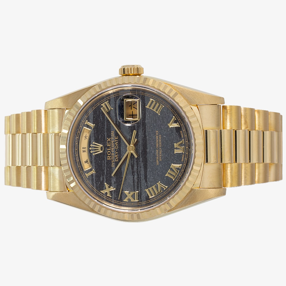Rolex Oyster Perpetual DayDate 18kt Yellow Gold Ferrite Stone Dial