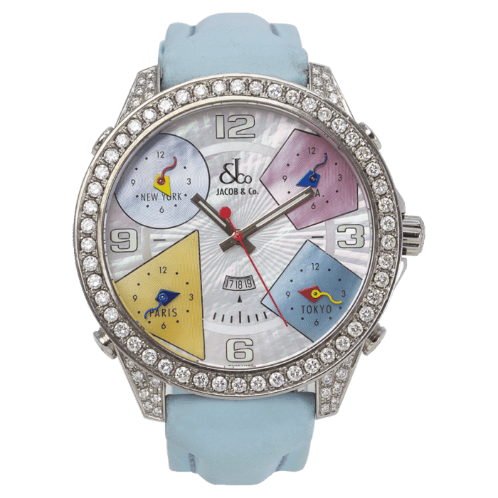 Jacob & Co. Five Time Zone Quartz Factory Diamond Set Stainless Steel D465739 Luxe Watches