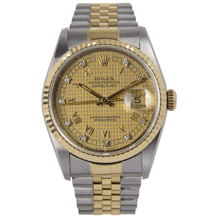Rolex Oyster Perpetual Datejust Bi-Metal Rare “Houndstooth” Diamond ...